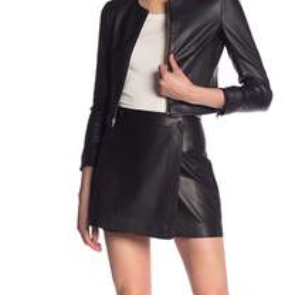 Theory Murta Leather Wrap Mini Skirt